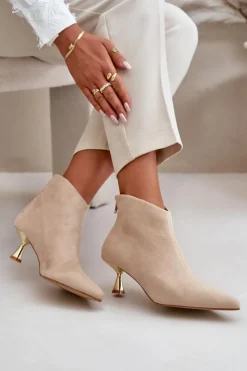 Hot Boto Botki Damskie Na Szpilce Eko Zamszowe Beżowe Terlena