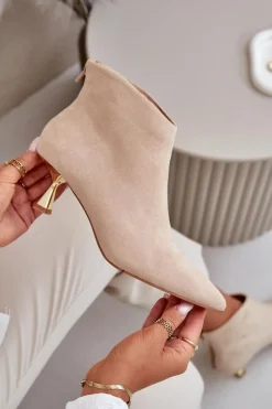 Hot Boto Botki Damskie Na Szpilce Eko Zamszowe Beżowe Terlena