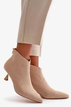 Hot Boto Botki Damskie Na Szpilce Eko Zamszowe Beżowe Terlena