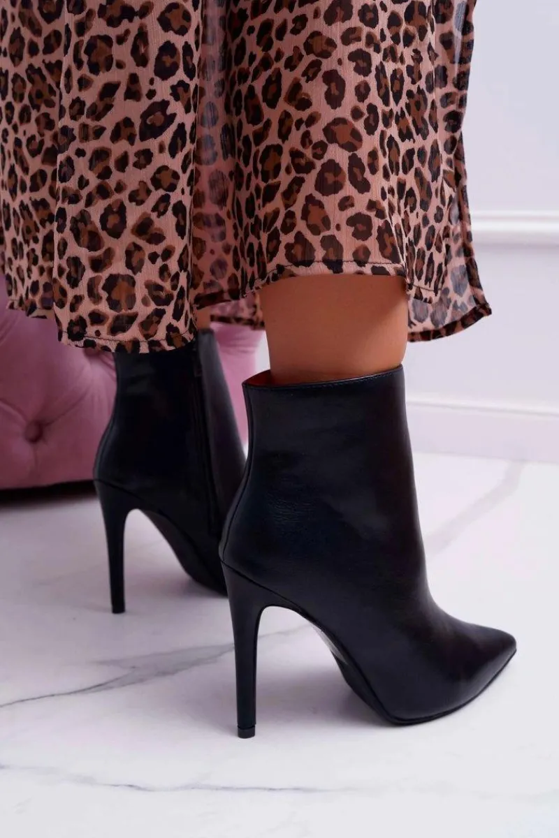 New Botki Damskie Na Szpilce W Szpic Czarne Ocieplane Potame Damskie Botki Zimowe Damskie|Botki Na Obcasie