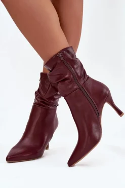 Online Botki Damskie Na Szpilce Z Marszczoną Cholewką Zamek Bordowe Ulisse Damskie Botki Na Obcasie