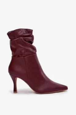 Online Botki Damskie Na Szpilce Z Marszczoną Cholewką Zamek Bordowe Ulisse Damskie Botki Na Obcasie