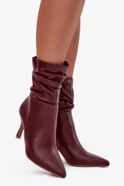 Online Botki Damskie Na Szpilce Z Marszczoną Cholewką Zamek Bordowe Ulisse Damskie Botki Na Obcasie