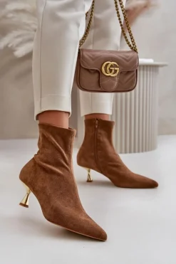 Clearance Boto Botki Damskie Na Szpilce Eko Zamszowe Z Noskami W Szpic Camel Irithare