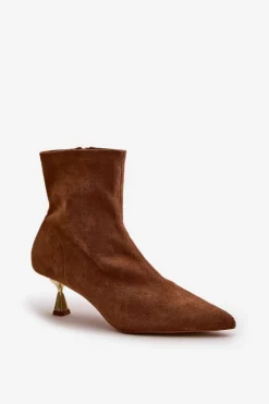 Clearance Boto Botki Damskie Na Szpilce Eko Zamszowe Z Noskami W Szpic Camel Irithare
