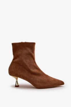 Clearance Boto Botki Damskie Na Szpilce Eko Zamszowe Z Noskami W Szpic Camel Irithare