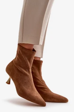 Clearance Boto Botki Damskie Na Szpilce Eko Zamszowe Z Noskami W Szpic Camel Irithare