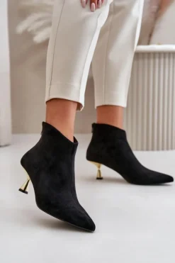 New Botki Damskie Na Szpilce Eko Zamszowe Czarne Terlena Damskie Botki Na Obcasie|Botki Zamszowe