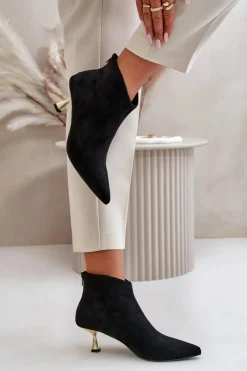 New Botki Damskie Na Szpilce Eko Zamszowe Czarne Terlena Damskie Botki Na Obcasie|Botki Zamszowe