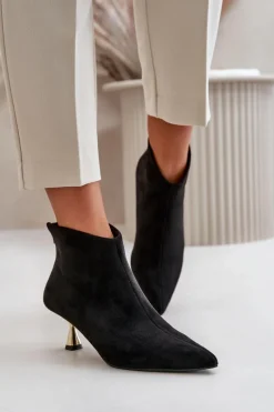 New Botki Damskie Na Szpilce Eko Zamszowe Czarne Terlena Damskie Botki Na Obcasie|Botki Zamszowe
