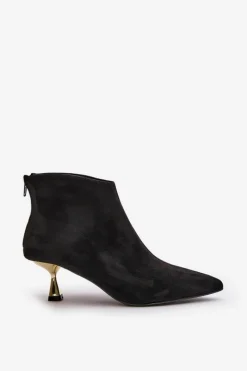 New Botki Damskie Na Szpilce Eko Zamszowe Czarne Terlena Damskie Botki Na Obcasie|Botki Zamszowe