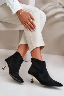New Botki Damskie Na Szpilce Eko Zamszowe Czarne Terlena Damskie Botki Na Obcasie|Botki Zamszowe