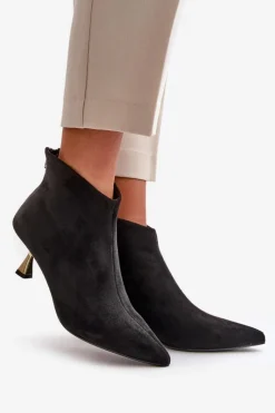 New Botki Damskie Na Szpilce Eko Zamszowe Czarne Terlena Damskie Botki Na Obcasie|Botki Zamszowe