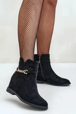 Clearance Boto Botki Damskie Na Ukrytym Koturnie Z Eko Zamszu Czarne Ofcorna