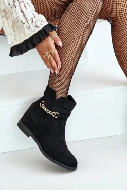 Clearance Boto Botki Damskie Na Ukrytym Koturnie Z Eko Zamszu Czarne Ofcorna