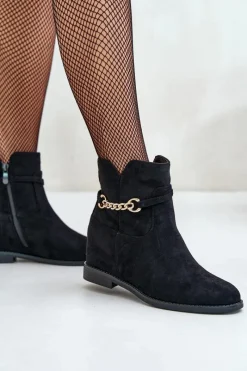 Clearance Boto Botki Damskie Na Ukrytym Koturnie Z Eko Zamszu Czarne Ofcorna