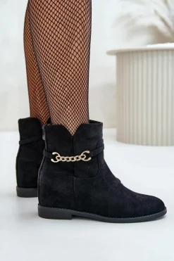 Clearance Boto Botki Damskie Na Ukrytym Koturnie Z Eko Zamszu Czarne Ofcorna