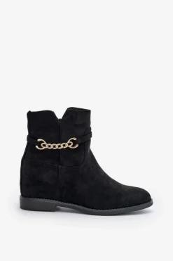 Clearance Boto Botki Damskie Na Ukrytym Koturnie Z Eko Zamszu Czarne Ofcorna