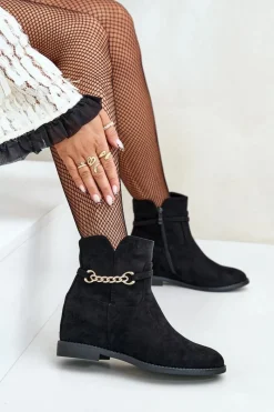 Clearance Boto Botki Damskie Na Ukrytym Koturnie Z Eko Zamszu Czarne Ofcorna