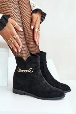 Clearance Boto Botki Damskie Na Ukrytym Koturnie Z Eko Zamszu Czarne Ofcorna