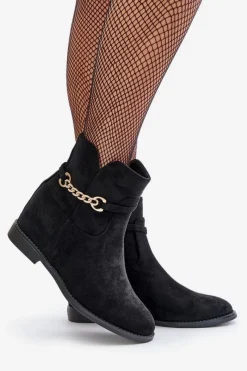 Clearance Boto Botki Damskie Na Ukrytym Koturnie Z Eko Zamszu Czarne Ofcorna