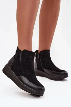 Outlet Botki Damskie Na Zamek Ocieplane Futerkiem Czarne Breena Damskie Botki Ocieplane|Botki Zimowe Damskie