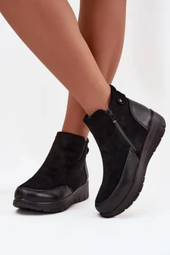 Outlet Botki Damskie Na Zamek Ocieplane Futerkiem Czarne Breena Damskie Botki Ocieplane|Botki Zimowe Damskie