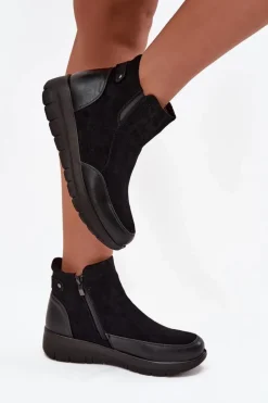 Outlet Botki Damskie Na Zamek Ocieplane Futerkiem Czarne Breena Damskie Botki Ocieplane|Botki Zimowe Damskie