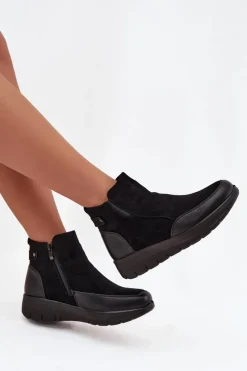 Outlet Botki Damskie Na Zamek Ocieplane Futerkiem Czarne Breena Damskie Botki Ocieplane|Botki Zimowe Damskie