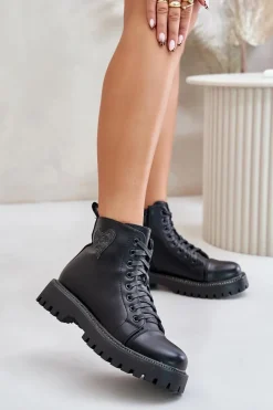 Clearance Boto Botki Damskie Na Zamek Z Ozdobnym Sercem Czarne Obeena Czarny