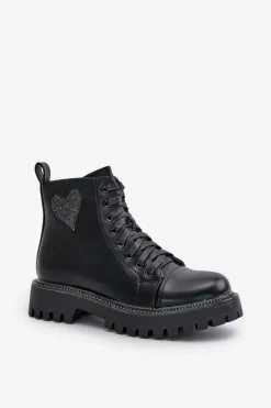 Clearance Boto Botki Damskie Na Zamek Z Ozdobnym Sercem Czarne Obeena Czarny