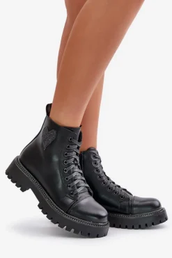 Clearance Boto Botki Damskie Na Zamek Z Ozdobnym Sercem Czarne Obeena Czarny