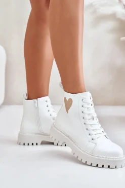 Online Botki Damskie Na Zamek Z Ozdobnym Sercem Białe Obeena Damskie Botki Sznurowane|Czarne Botki