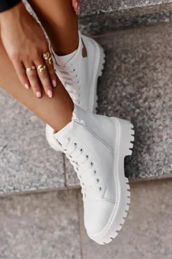 Online Botki Damskie Na Zamek Z Ozdobnym Sercem Białe Obeena Damskie Botki Sznurowane|Czarne Botki