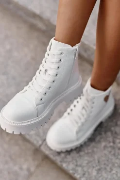 Online Botki Damskie Na Zamek Z Ozdobnym Sercem Białe Obeena Damskie Botki Sznurowane|Czarne Botki