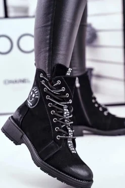 Best Botki Damskie Ocieplane Czarne Aspen Damskie Botki Sznurowane|Czarne Botki