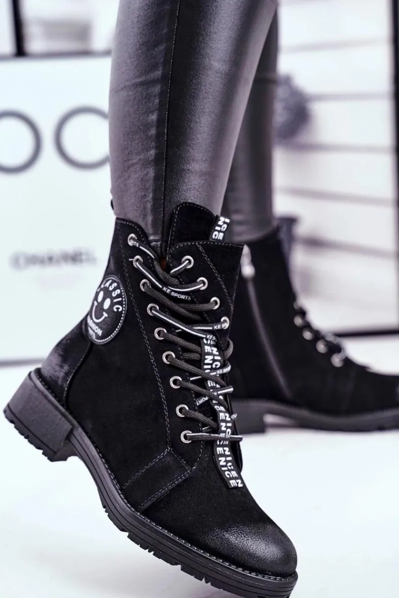 Best Botki Damskie Ocieplane Czarne Aspen Damskie Botki Sznurowane|Czarne Botki