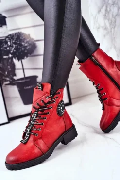 Sale Buty damskie Vinceza Botki Damskie Ocieplane Czerwone Aspen