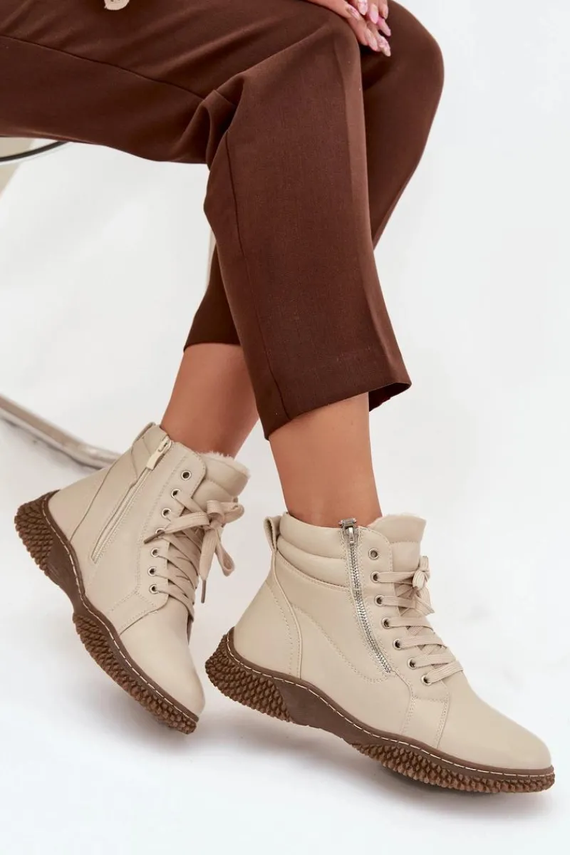 Botki Ocieplane|Damskie Trapery>Evento Botki Damskie Ocieplane Futerkiem Z Eko Skóry Beżowe Ulverina Beżowy