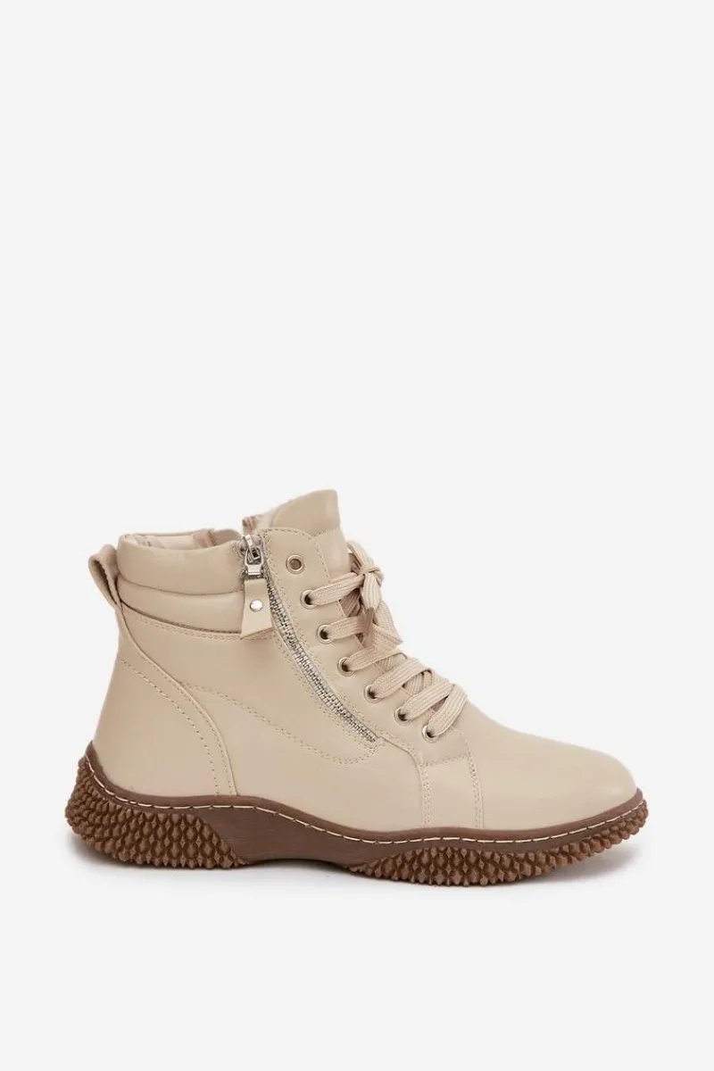 Botki Ocieplane|Damskie Trapery>Evento Botki Damskie Ocieplane Futerkiem Z Eko Skóry Beżowe Ulverina Beżowy