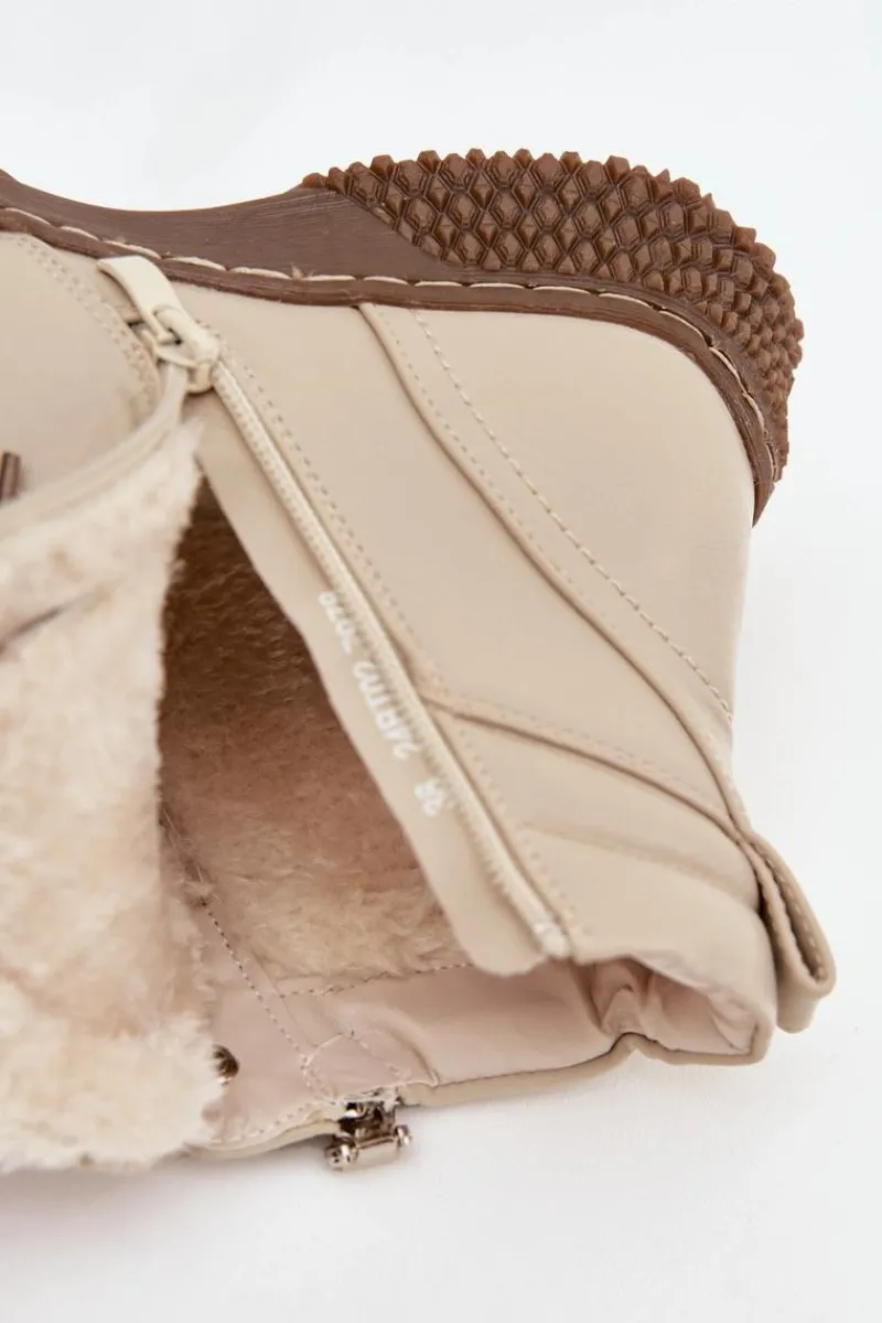 Botki Ocieplane|Damskie Trapery>Evento Botki Damskie Ocieplane Futerkiem Z Eko Skóry Beżowe Ulverina Beżowy