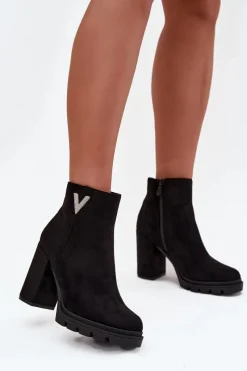 Botki Ocieplane|Botki Na Słupku>Boto Botki Damskie Ocieplane Na Słupku Z Ozdobnym Detalem Czarne Briella Czarny