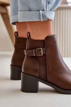 New Boto Botki Damskie Ocieplane Na Słupku Z Klamrą Brązowe Nevillira