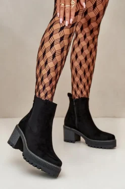 Sale Botki Damskie Ocieplane Na Słupku Eko Zamszowe Czarne Irissinae Damskie Botki Ocieplane|Brązowe I Beżowe Botki