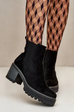 Sale Botki Damskie Ocieplane Na Słupku Eko Zamszowe Czarne Irissinae Damskie Botki Ocieplane|Brązowe I Beżowe Botki