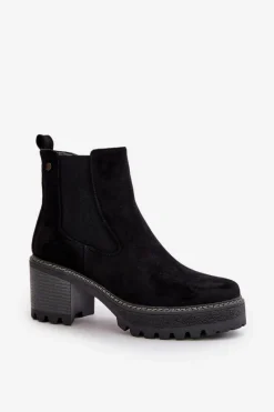 Sale Botki Damskie Ocieplane Na Słupku Eko Zamszowe Czarne Irissinae Damskie Botki Ocieplane|Brązowe I Beżowe Botki