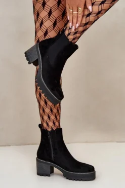 Sale Botki Damskie Ocieplane Na Słupku Eko Zamszowe Czarne Irissinae Damskie Botki Ocieplane|Brązowe I Beżowe Botki