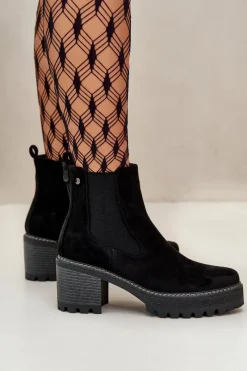 Sale Botki Damskie Ocieplane Na Słupku Eko Zamszowe Czarne Irissinae Damskie Botki Ocieplane|Brązowe I Beżowe Botki