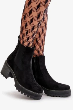 Sale Botki Damskie Ocieplane Na Słupku Eko Zamszowe Czarne Irissinae Damskie Botki Ocieplane|Brązowe I Beżowe Botki