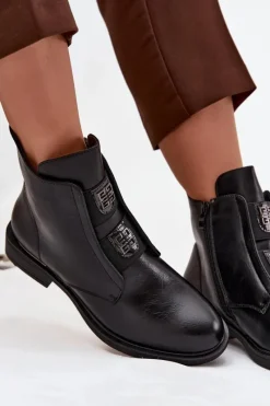 Online Evento Botki Damskie Ocieplane Na Niskim Obcasie Z Ozdobami Czarne Tavressa Czarny